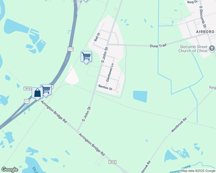 map of restaurants, bars, coffee shops, grocery stores, and more near 2206 Glenhaven Lane in Goldsboro