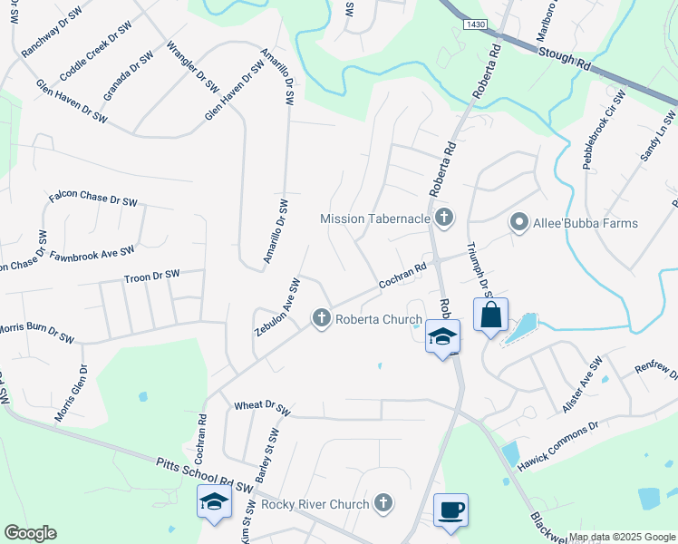 map of restaurants, bars, coffee shops, grocery stores, and more near 3950 Longwood Drive Southwest in Concord