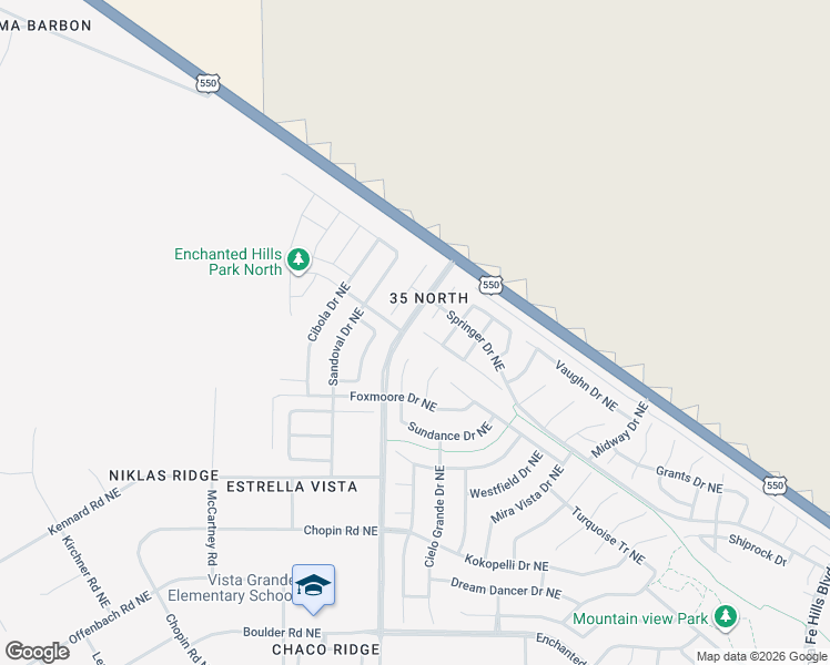 map of restaurants, bars, coffee shops, grocery stores, and more near 6000 Crownpoint Drive in Rio Rancho