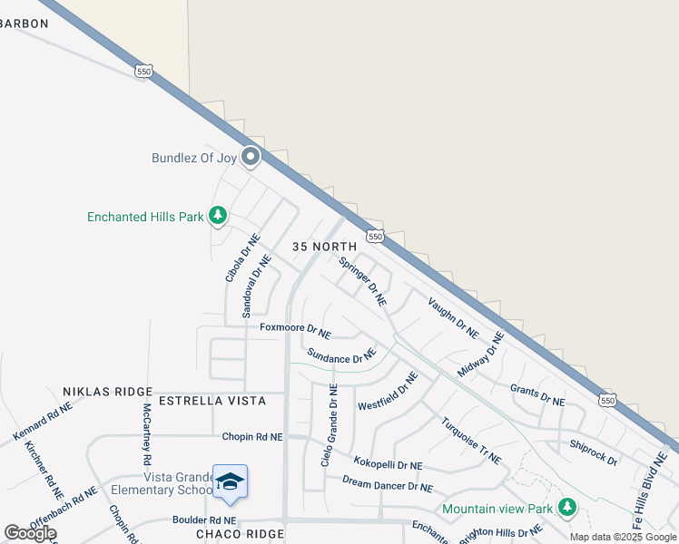 map of restaurants, bars, coffee shops, grocery stores, and more near 5509 Gladstone Drive Northeast in Rio Rancho