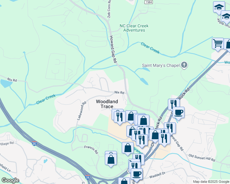 map of restaurants, bars, coffee shops, grocery stores, and more near in Hendersonville
