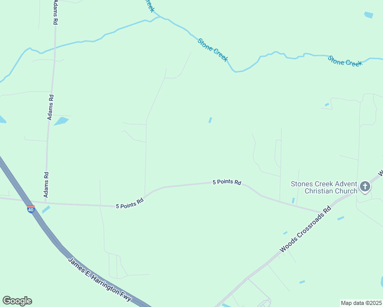 map of restaurants, bars, coffee shops, grocery stores, and more near 5 Points Road in Johnston County