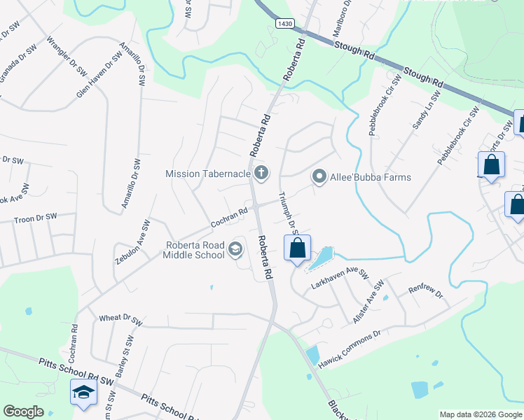 map of restaurants, bars, coffee shops, grocery stores, and more near 3645 Brookville Avenue Southwest in Concord