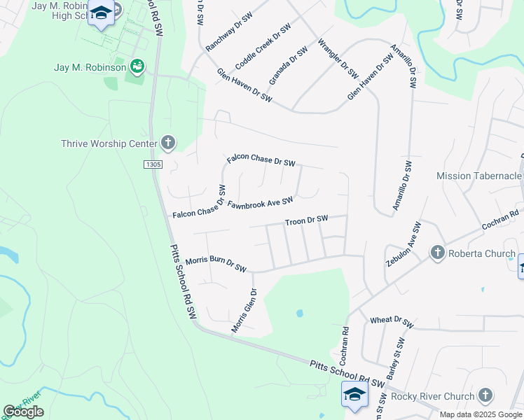 map of restaurants, bars, coffee shops, grocery stores, and more near 4437 Fawnbrook Avenue Southwest in Concord