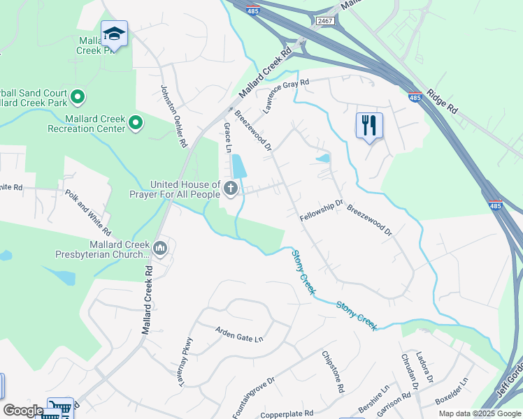 map of restaurants, bars, coffee shops, grocery stores, and more near 1719 Grace Lane in Charlotte