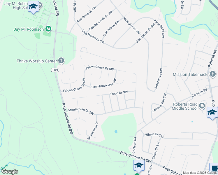 map of restaurants, bars, coffee shops, grocery stores, and more near 4446 Fawnbrook Avenue Southwest in Concord