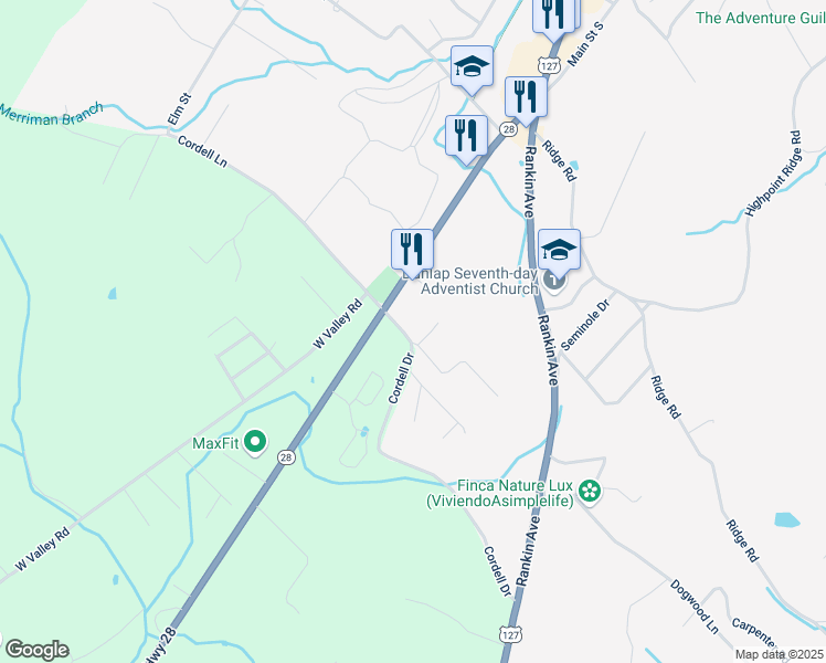 map of restaurants, bars, coffee shops, grocery stores, and more near 72 Bowman Street in Dunlap