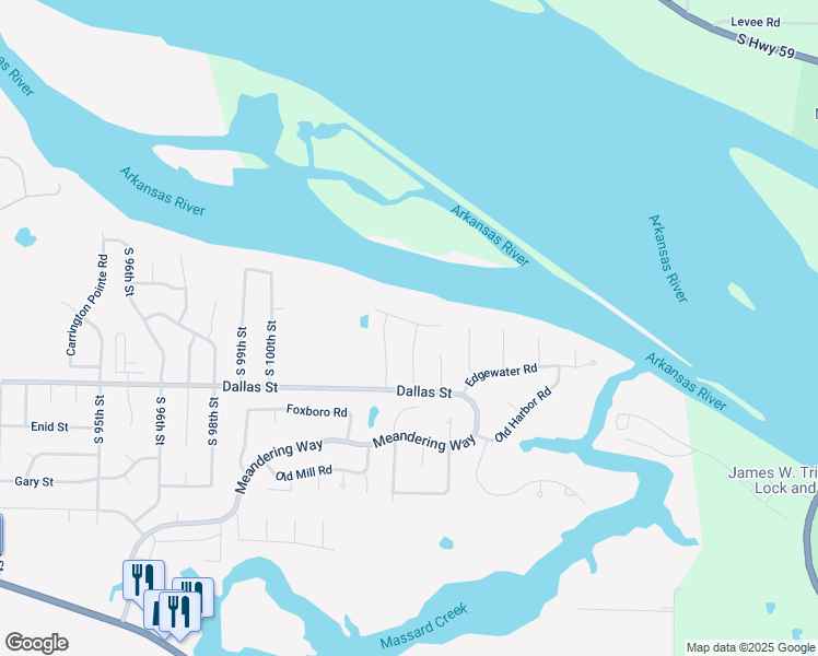 map of restaurants, bars, coffee shops, grocery stores, and more near 3000 South 105th Street in Fort Smith