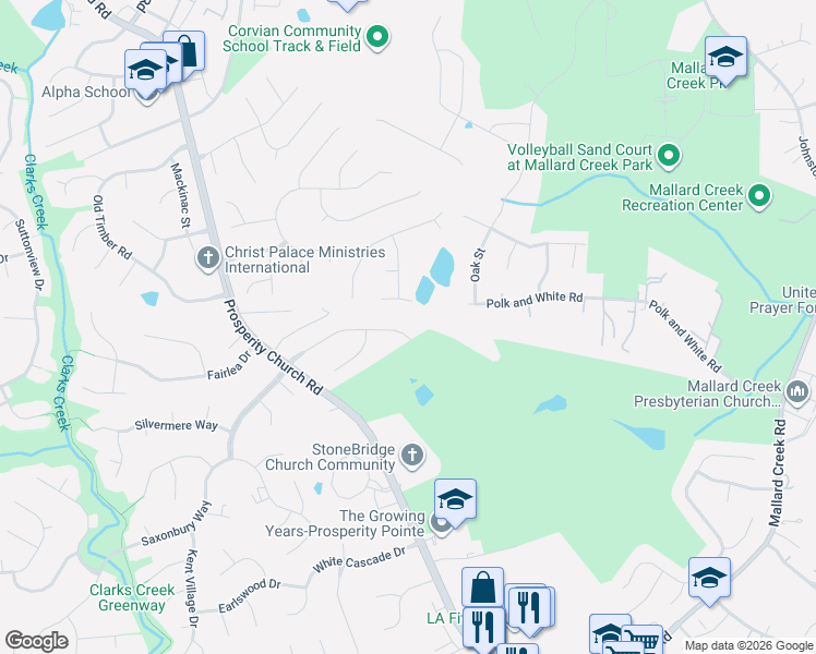 map of restaurants, bars, coffee shops, grocery stores, and more near 10433 Katelyn Drive in Charlotte
