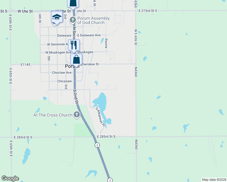 map of restaurants, bars, coffee shops, grocery stores, and more near 409 East Seneca Avenue in Porum
