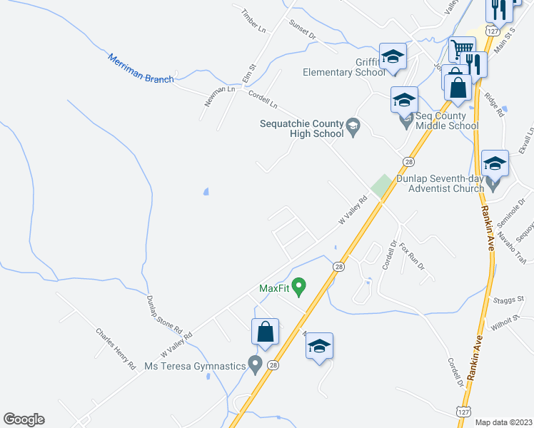 map of restaurants, bars, coffee shops, grocery stores, and more near 86B Whippoorwill Court in Dunlap