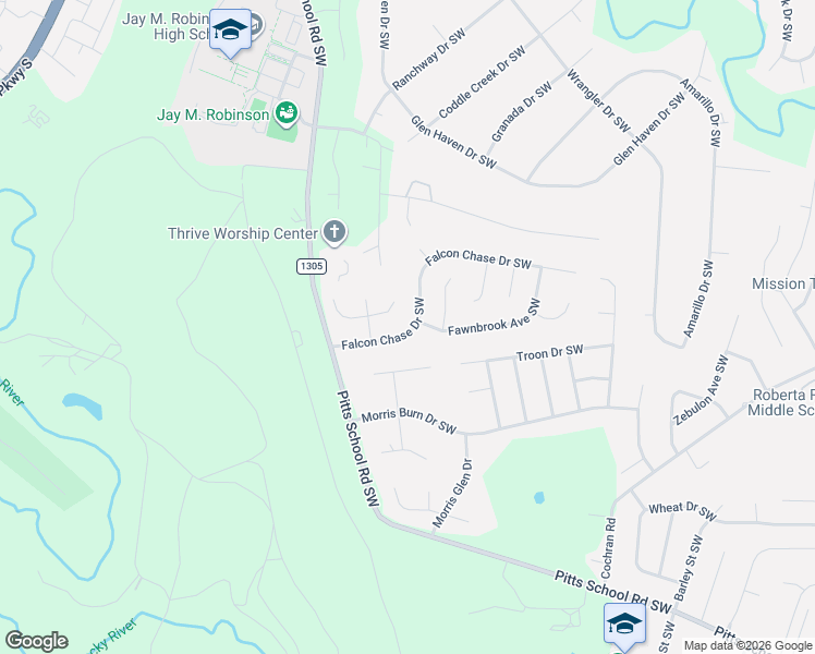 map of restaurants, bars, coffee shops, grocery stores, and more near 4629 Falcon Chase Drive Southwest in Concord