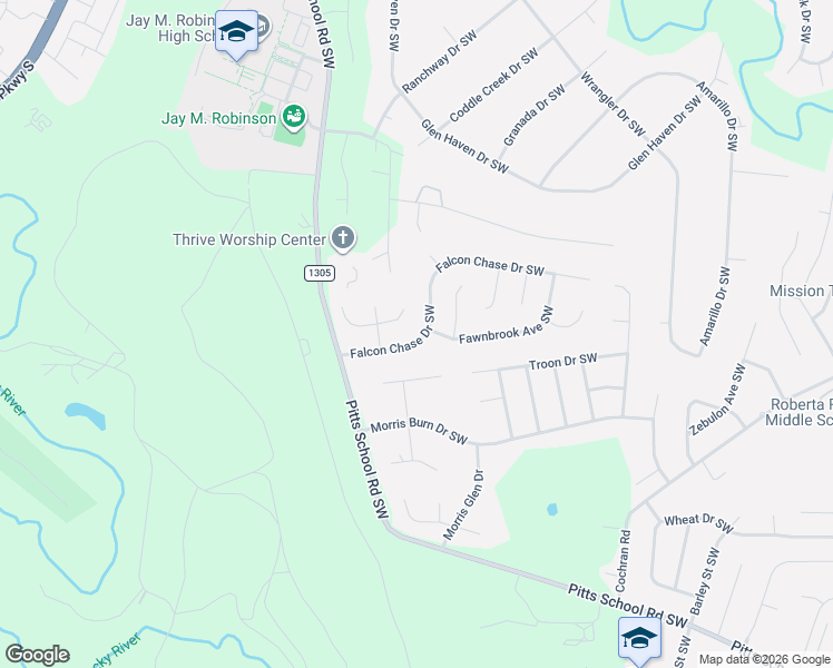 map of restaurants, bars, coffee shops, grocery stores, and more near 4629 Falcon Chase Drive Southwest in Concord