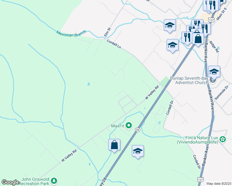 map of restaurants, bars, coffee shops, grocery stores, and more near 86B Whippoorwill Court in Dunlap