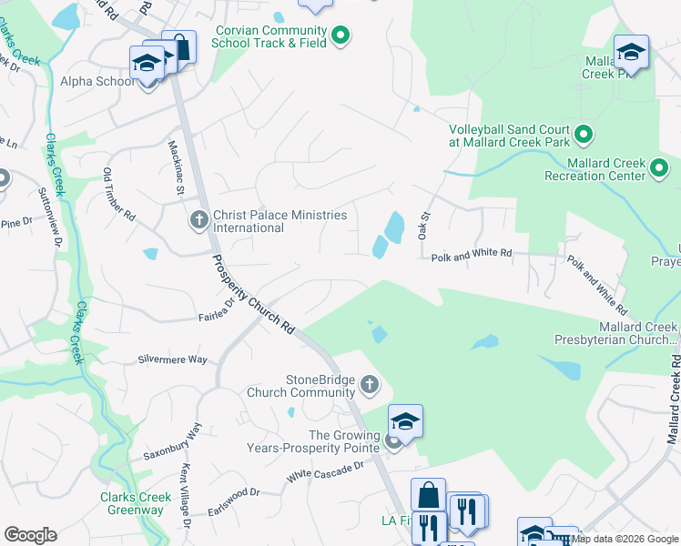 map of restaurants, bars, coffee shops, grocery stores, and more near 10409 Katelyn Drive in Charlotte