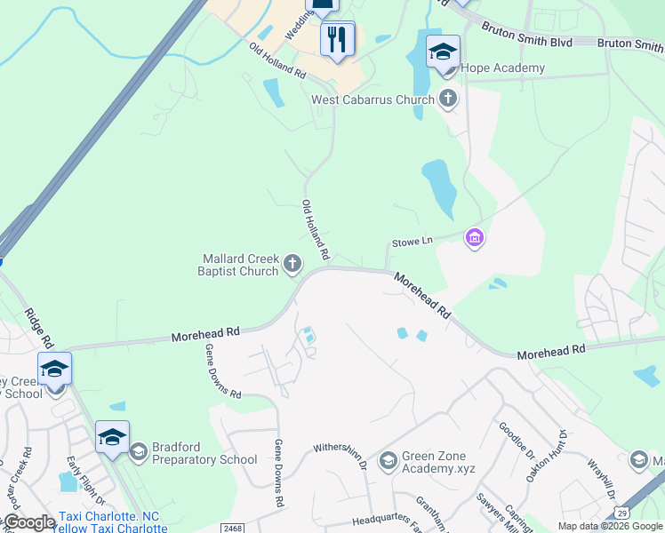 map of restaurants, bars, coffee shops, grocery stores, and more near 15121 Union School Road in Charlotte
