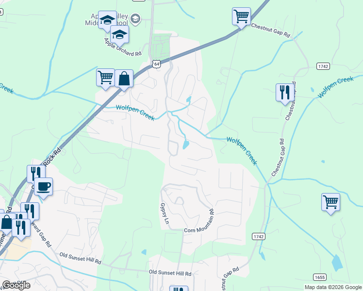 map of restaurants, bars, coffee shops, grocery stores, and more near 78 Winter Wren Circle in Hendersonville