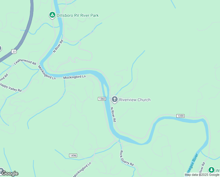 map of restaurants, bars, coffee shops, grocery stores, and more near River Road in Sylva