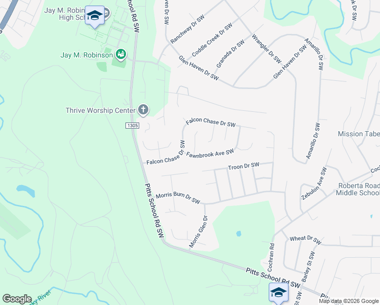 map of restaurants, bars, coffee shops, grocery stores, and more near 4629 Falcon Chase Drive Southwest in Concord