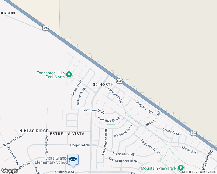 map of restaurants, bars, coffee shops, grocery stores, and more near 5618 Link Place Northeast in Rio Rancho