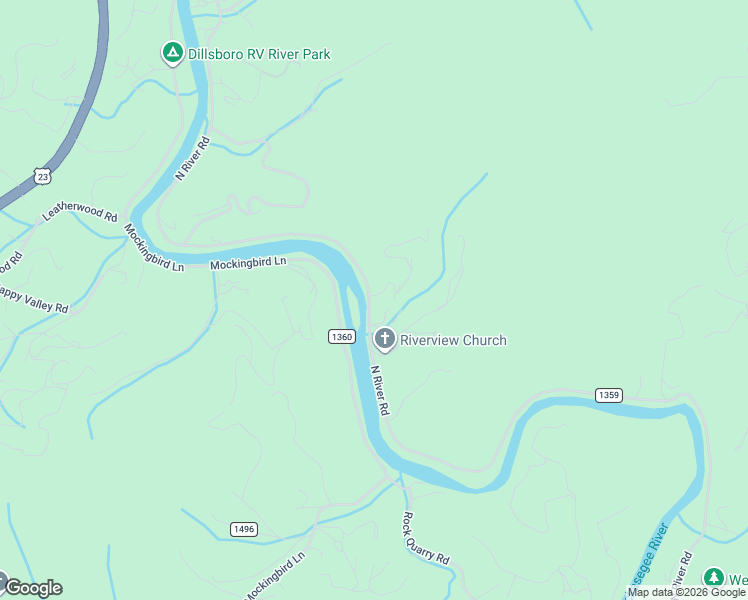map of restaurants, bars, coffee shops, grocery stores, and more near 1711 River Road in Sylva