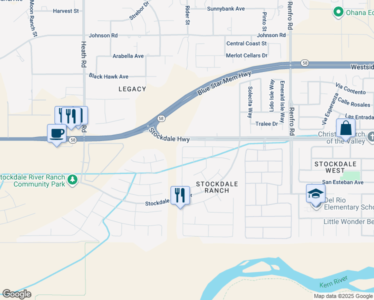 map of restaurants, bars, coffee shops, grocery stores, and more near 15301 Aldridge Avenue in Bakersfield