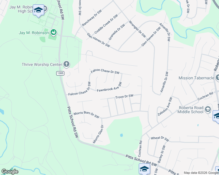 map of restaurants, bars, coffee shops, grocery stores, and more near 4446 Fawnbrook Avenue Southwest in Concord