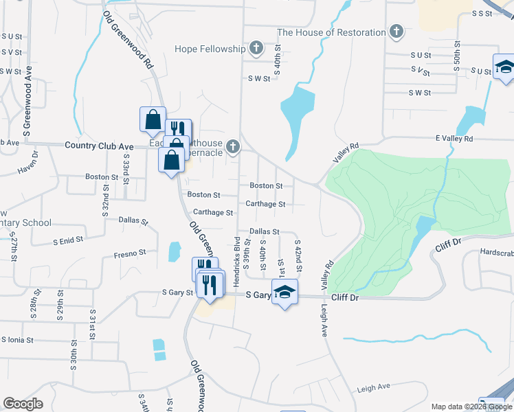 map of restaurants, bars, coffee shops, grocery stores, and more near 3111 Hendricks Boulevard in Fort Smith