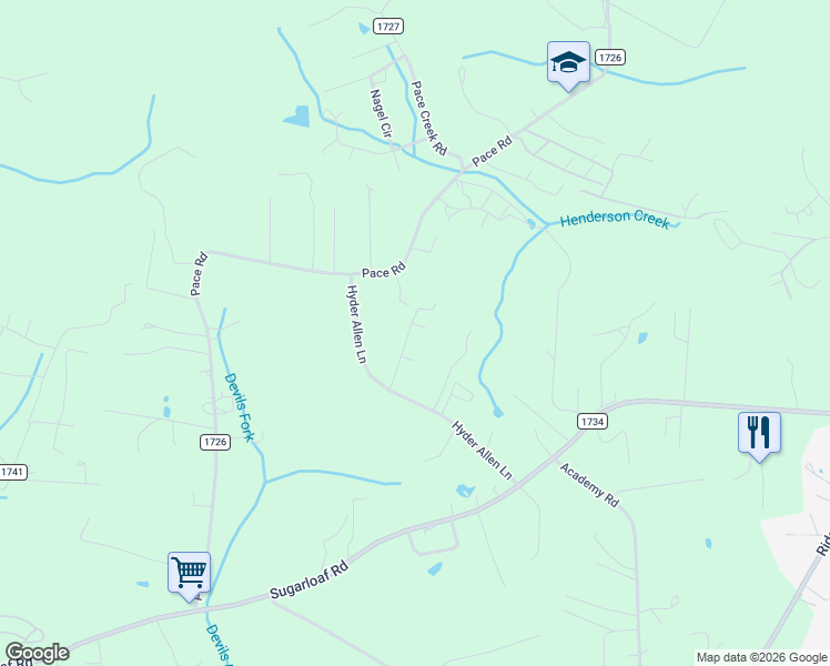 map of restaurants, bars, coffee shops, grocery stores, and more near 20 Wind Chime Lane in Hendersonville