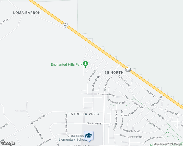 map of restaurants, bars, coffee shops, grocery stores, and more near 5625 Cibola Drive Northeast in Rio Rancho