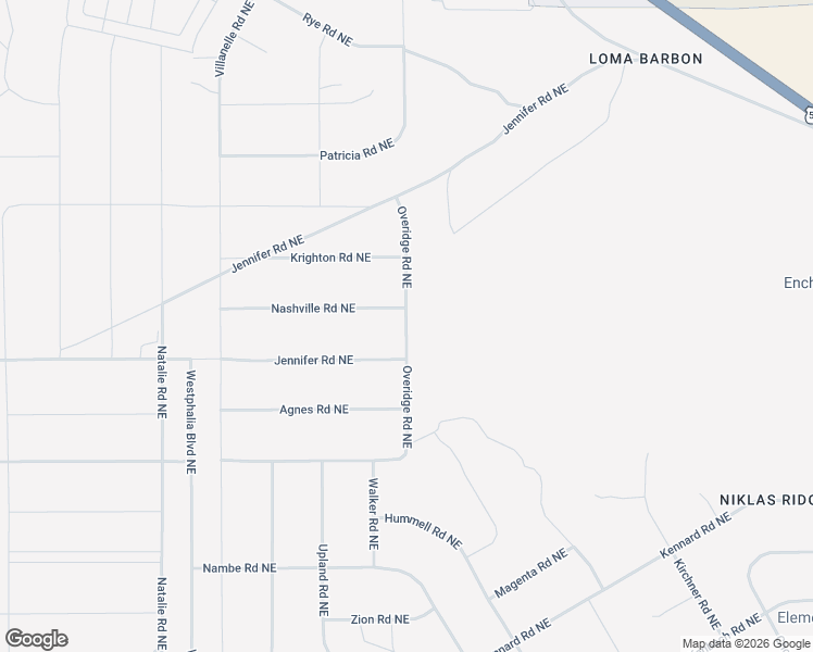 map of restaurants, bars, coffee shops, grocery stores, and more near Overidge Road Northeast in Rio Rancho