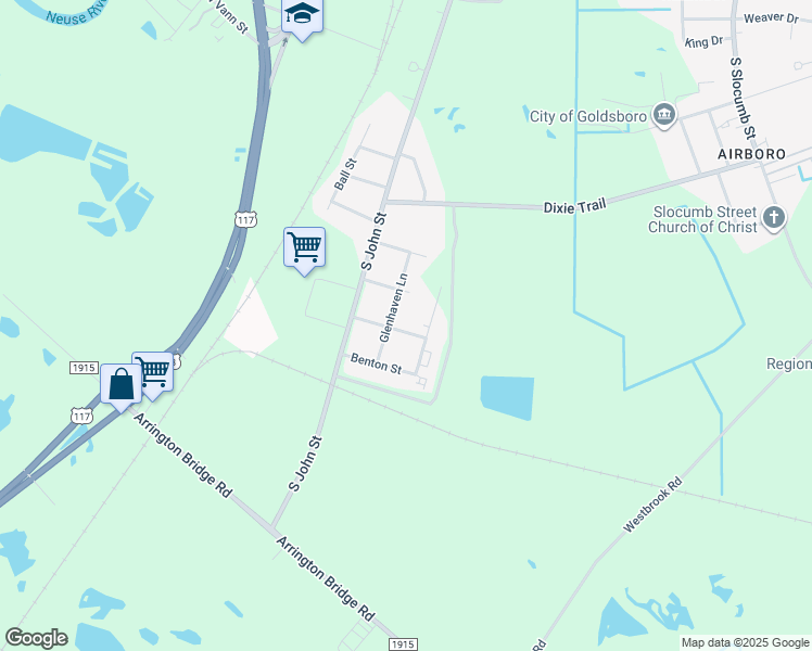 map of restaurants, bars, coffee shops, grocery stores, and more near 303 Mc Arthur Street in Goldsboro
