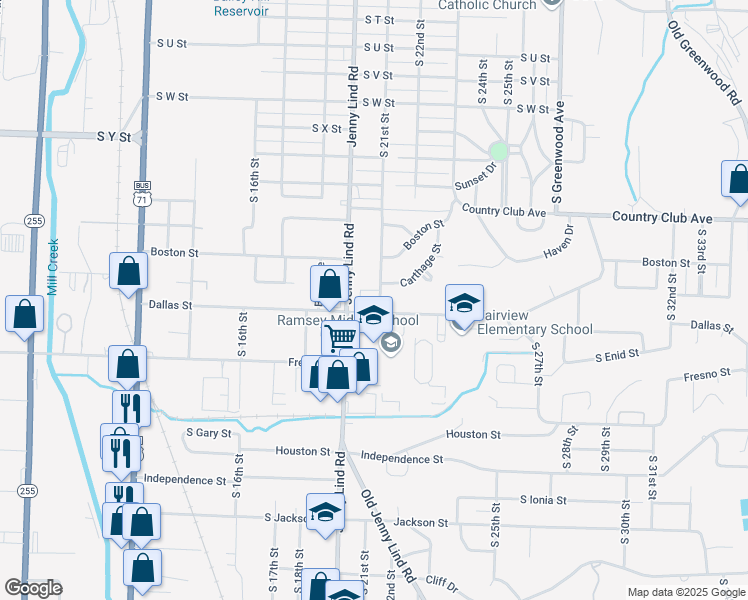 map of restaurants, bars, coffee shops, grocery stores, and more near 2023 Dallas Street in Fort Smith