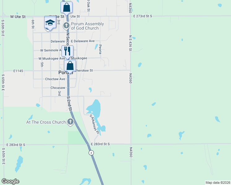 map of restaurants, bars, coffee shops, grocery stores, and more near 409 Seneca Avenue in Porum