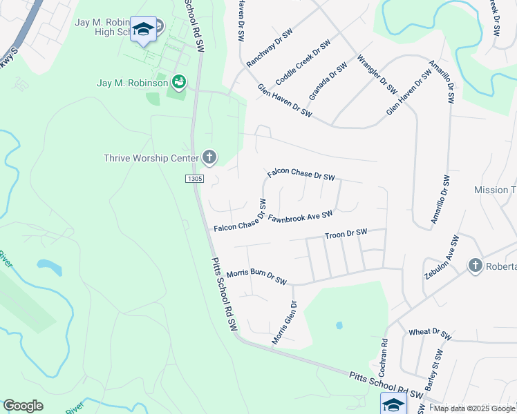 map of restaurants, bars, coffee shops, grocery stores, and more near 4630 Falcon Chase Drive Southwest in Concord
