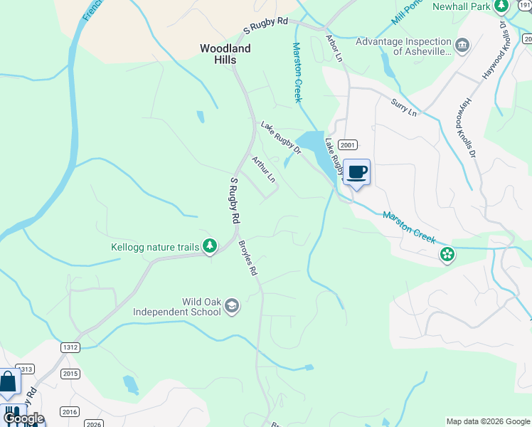map of restaurants, bars, coffee shops, grocery stores, and more near 205 Arthur Lane in Hendersonville