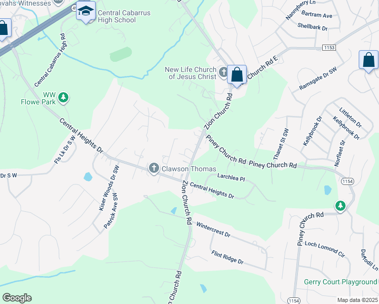 map of restaurants, bars, coffee shops, grocery stores, and more near 4520 Zion Church Road in Concord