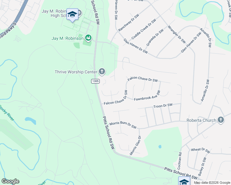 map of restaurants, bars, coffee shops, grocery stores, and more near 4576 Sunchase Court Southwest in Concord