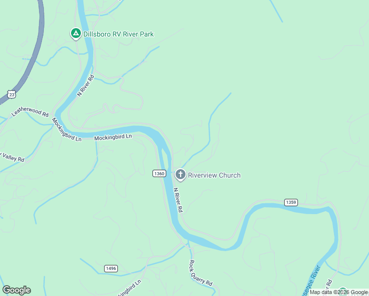 map of restaurants, bars, coffee shops, grocery stores, and more near 108 Rio Bravo Drive in Sylva
