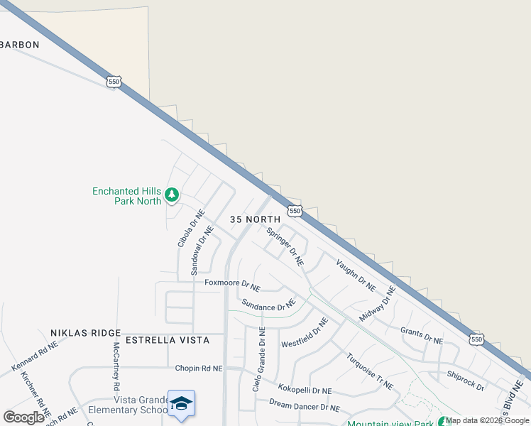 map of restaurants, bars, coffee shops, grocery stores, and more near 5618 Link Place Northeast in Rio Rancho