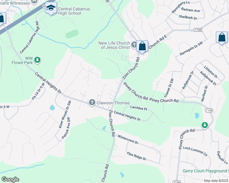 map of restaurants, bars, coffee shops, grocery stores, and more near 4520 Zion Church Road in Concord