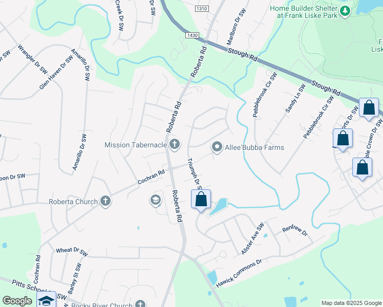map of restaurants, bars, coffee shops, grocery stores, and more near 4469 Triumph Drive Southwest in Concord