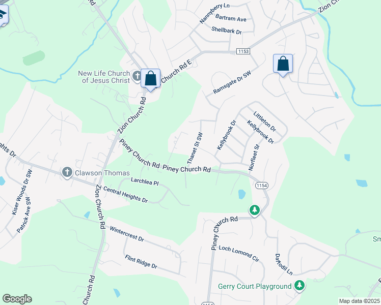 map of restaurants, bars, coffee shops, grocery stores, and more near 1174 Thanet Street Southwest in Concord