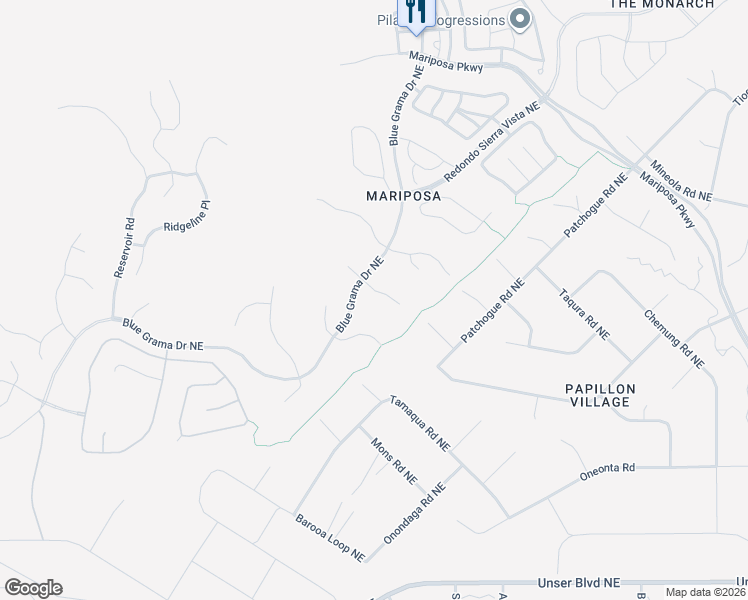 map of restaurants, bars, coffee shops, grocery stores, and more near 2313 Desert Marigold Road in Rio Rancho