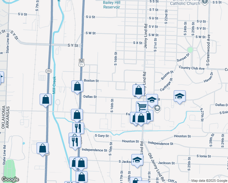 map of restaurants, bars, coffee shops, grocery stores, and more near 3008 South 17th Street in Fort Smith
