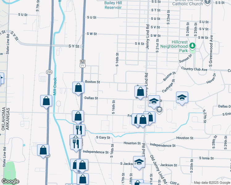 map of restaurants, bars, coffee shops, grocery stores, and more near 1700 Carthage Street in Fort Smith