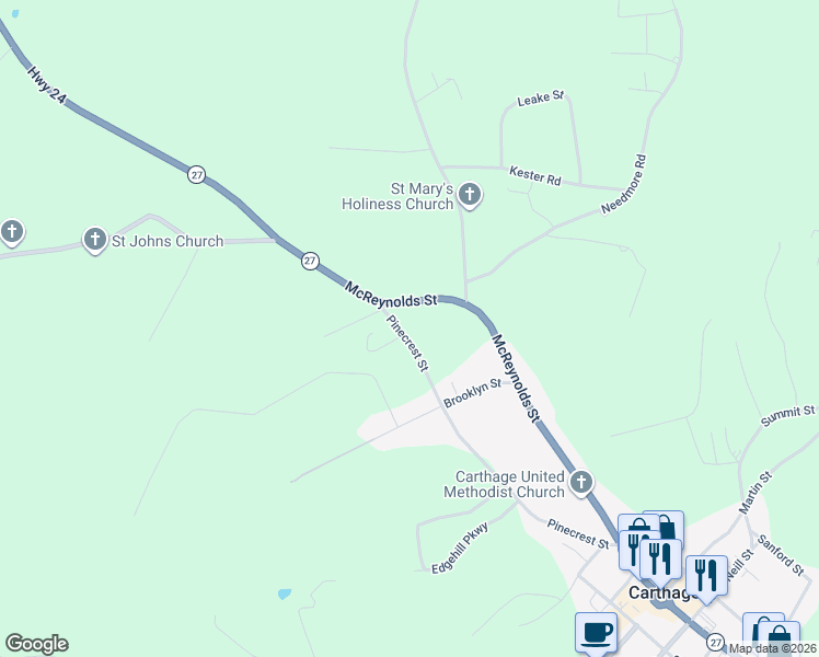 map of restaurants, bars, coffee shops, grocery stores, and more near 905 McReynolds Street in Carthage