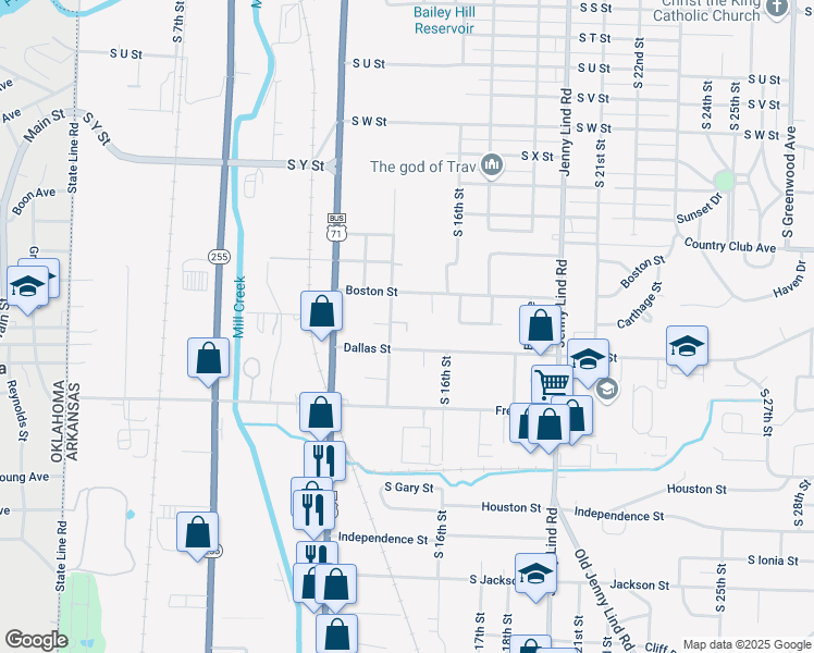 map of restaurants, bars, coffee shops, grocery stores, and more near 1414 Boston Street in Fort Smith