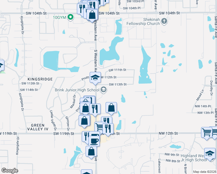 map of restaurants, bars, coffee shops, grocery stores, and more near 809 Southwest 113th Street in Oklahoma City