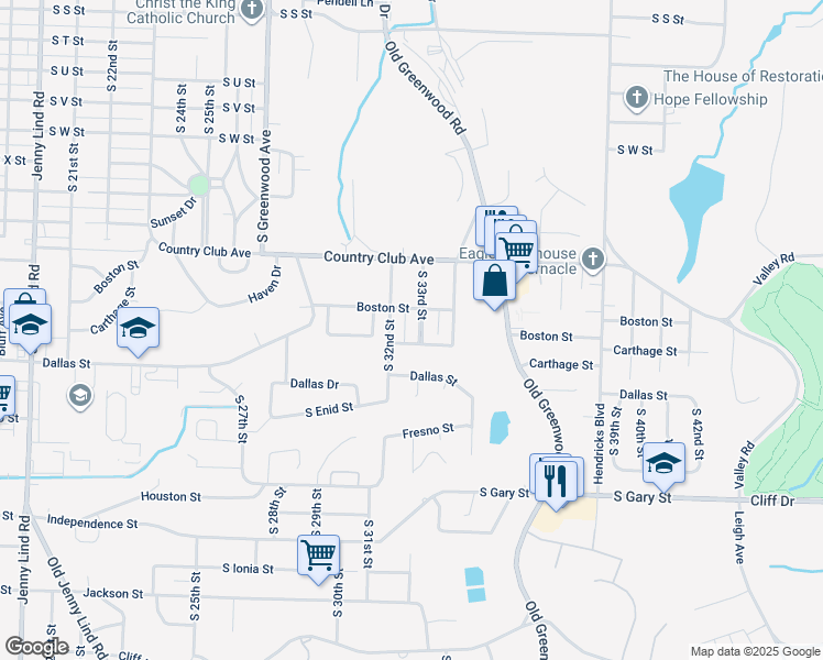 map of restaurants, bars, coffee shops, grocery stores, and more near 3003 South 33rd Street in Fort Smith